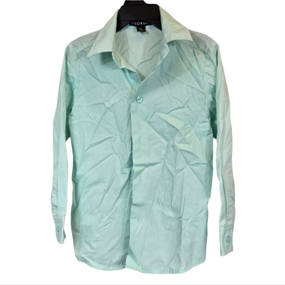 George Boys Mint Green Point Collar Long Sleeve Dress Shirt Formal Wedding Fancy